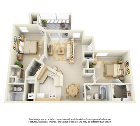 Floor plan for 2 beds, 2 baths, 1125 sqft
